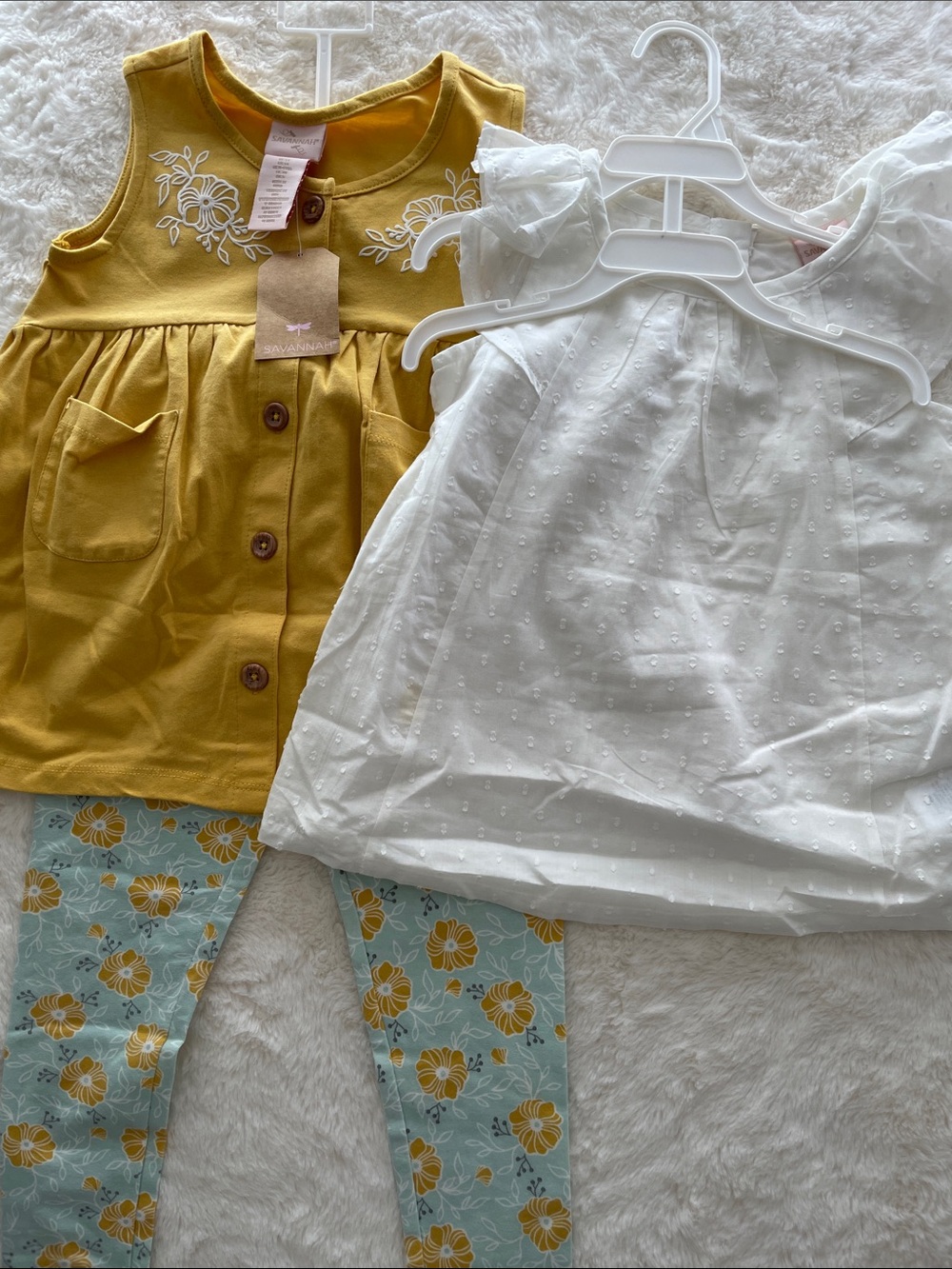 SALE! NWT Savannah Yellow Button top w White Swiss Dot Top & Floral Leggings 5T